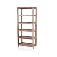 Exhibición de Seis Estantes con Ruedas - Madera Reciclada 79x37x180