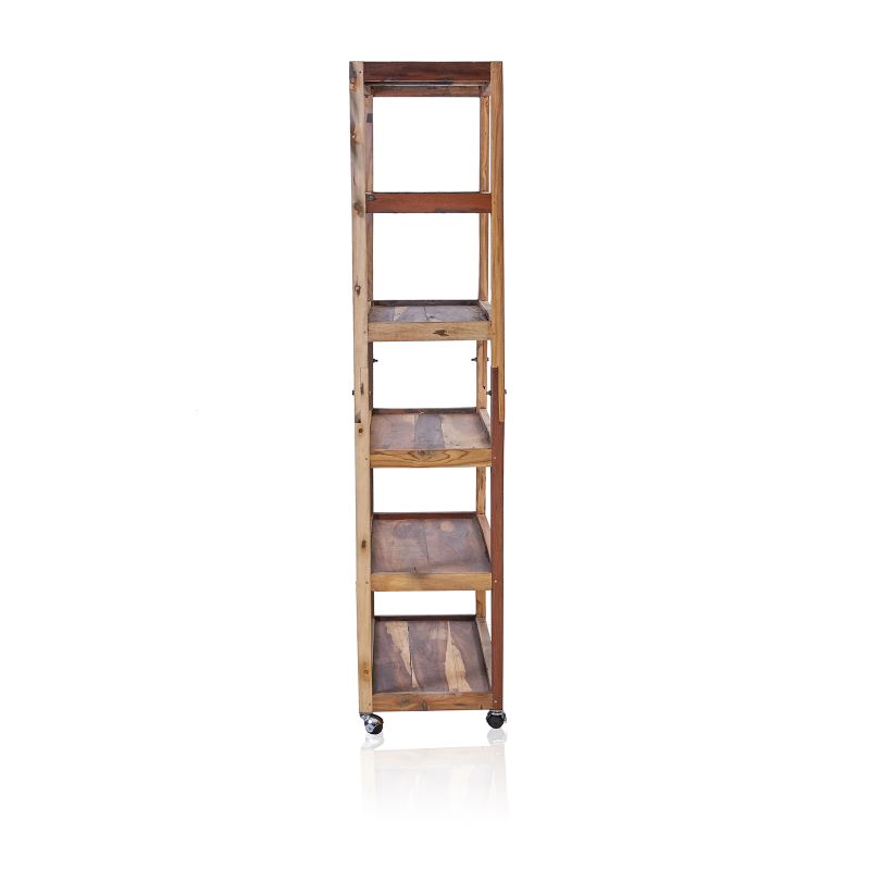 Exhibición de Seis Estantes con Ruedas - Madera Reciclada 79x37x180