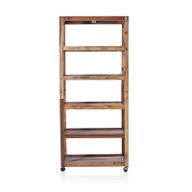 Exhibición de Seis Estantes con Ruedas - Madera Reciclada 79x37x180