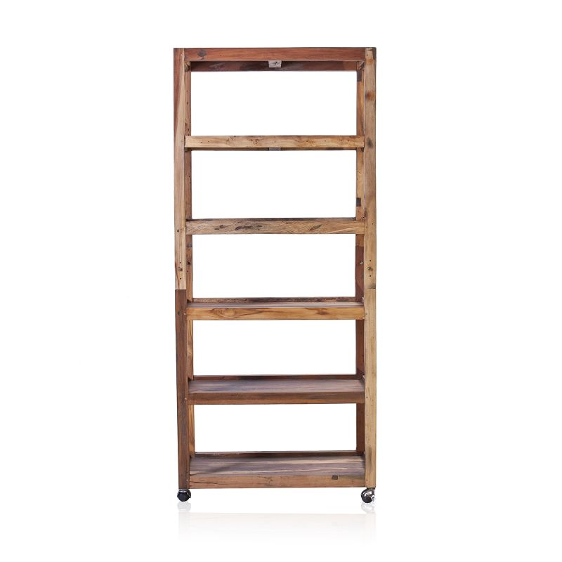 Exhibición de Seis Estantes con Ruedas - Madera Reciclada 79x37x180