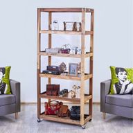 Exhibición de Seis Estantes con Ruedas - Madera Reciclada 79x37x180